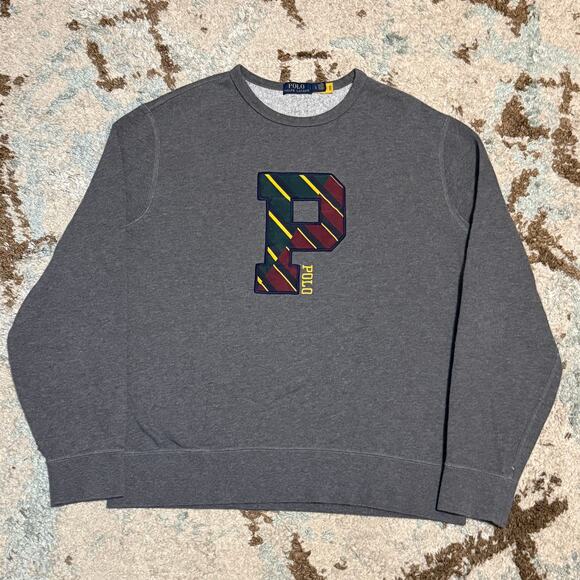 Polo Ralph Lauren Plaid Varsity Letterman Logo Sweatshirt Size Large - Picture 1 of 8